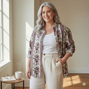 Vtg 90s Capistrano Floral Stripe Button Down Shirt 100% Cotton Plus Size 18/20